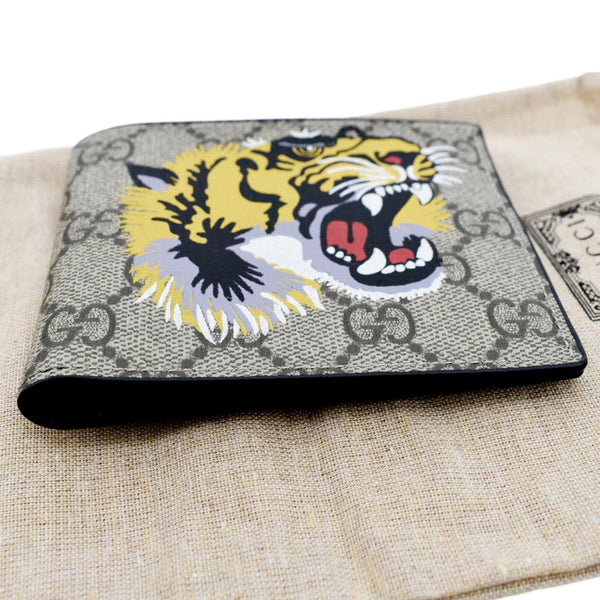 GUCCI Supreme Monogram Tiger Print Bifold Wallet Beige 451268