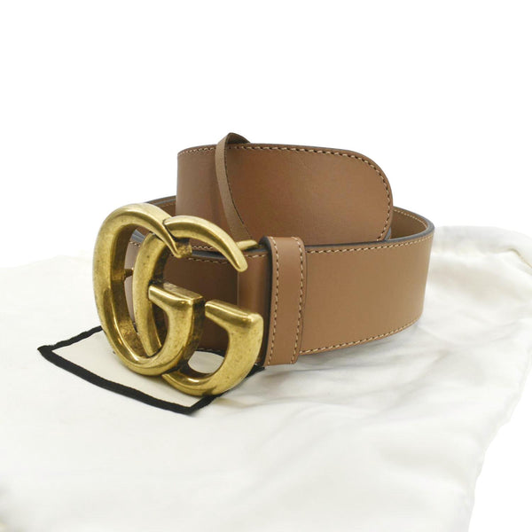 GUCCI Double G Buckle Leather Belt Size 100.40 Tan 400593