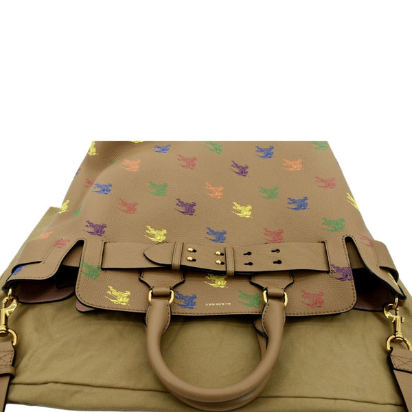 BURBERRY Horse Rainbow Baby Belt Printed Leather Tote Bag Camel