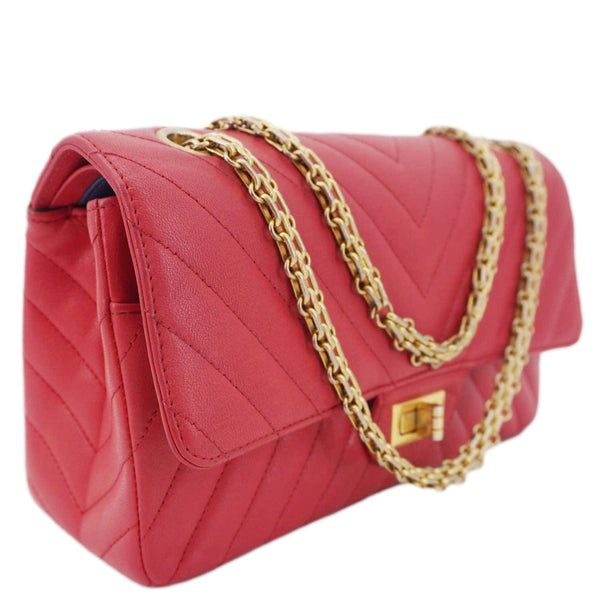 CHANEL 2.55 Reissue Double Flap Chevron Leather Shoulder Bag Pink