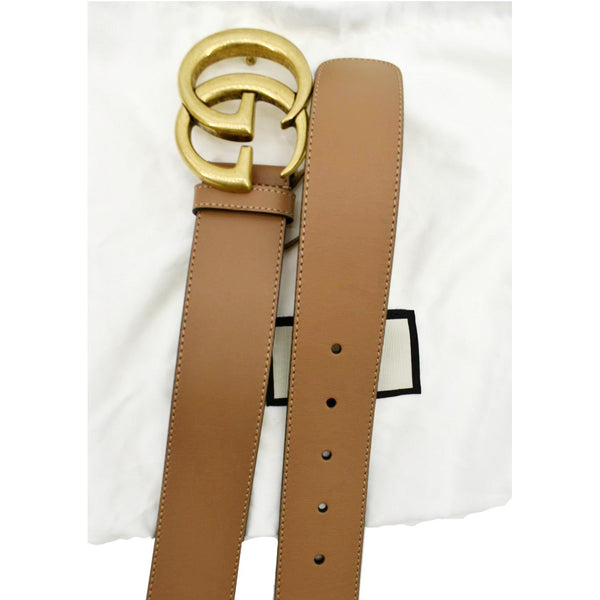 GUCCI Double G Buckle Leather Belt Size 100.40 Tan 400593