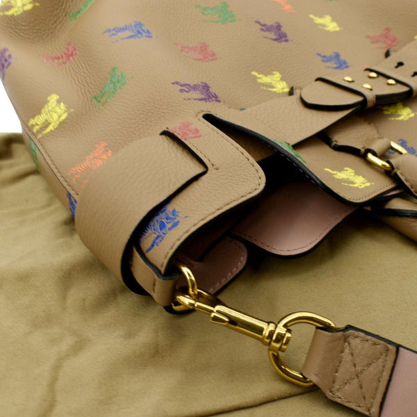 BURBERRY Horse Rainbow Baby Belt Printed Leather Tote Bag Camel