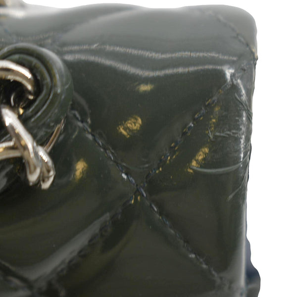 CHANEL Flap Quilted Patent Leather Shoulder Bag Green