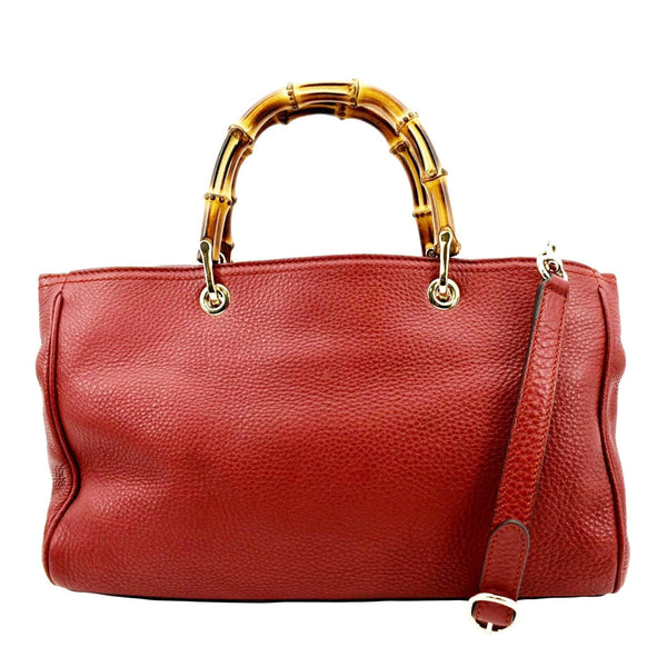 GUCCI Bamboo Shopper Leather Top Handle Shoulder Bag Red 323660