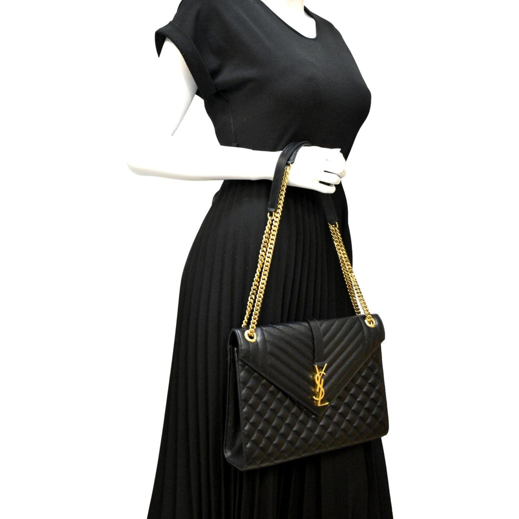 YVES SAINT LAURENT Large Envelope Calfskin Leather Chain Shoulder Bag