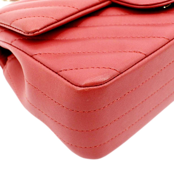 CHANEL Rectangular Flap Mini Quilted Chevron Leather Shoulder Bag Red
