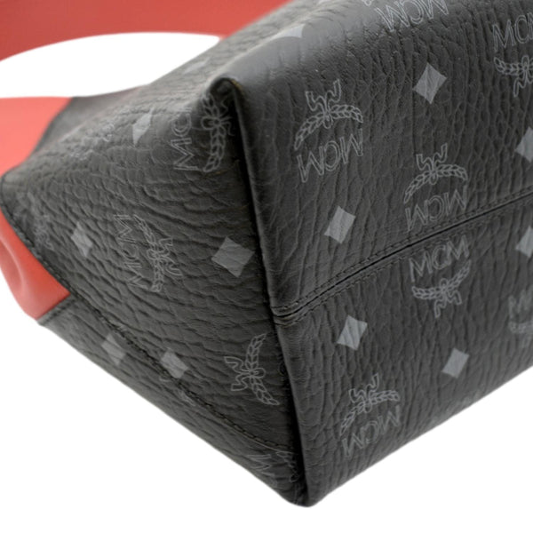 MCM Klara Visetos Medium Monogram Leather Hobo Bag Black