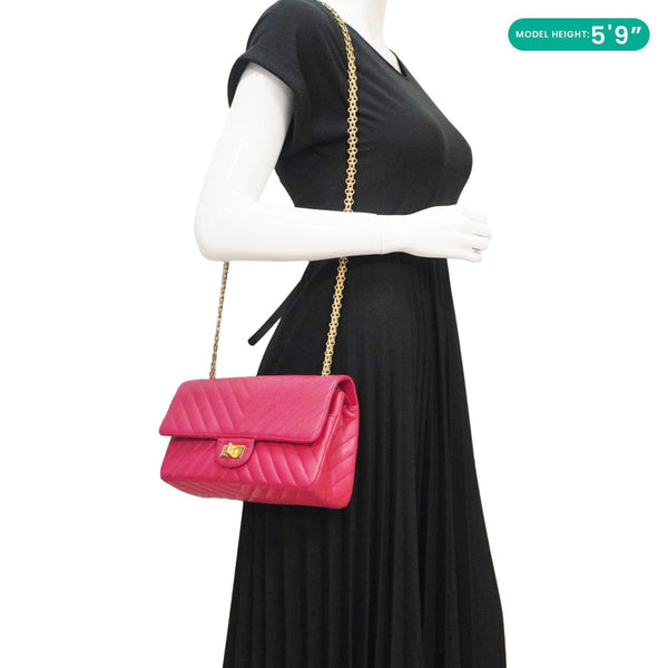 CHANEL 2.55 Reissue Double Flap Chevron Leather Shoulder Bag Pink