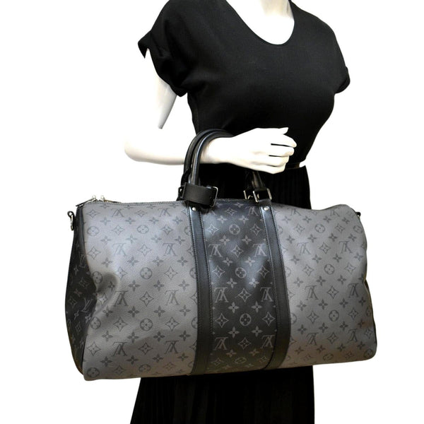 LOUIS VUITTON Keepall 50 Bandouliere Monogram Eclipse Travel Bag Black