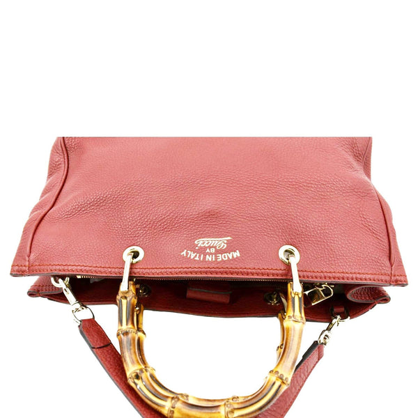 GUCCI Bamboo Shopper Leather Top Handle Shoulder Bag Red 323660