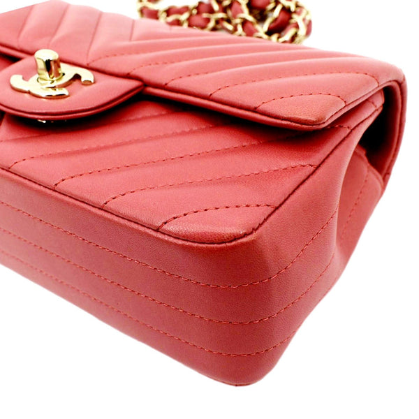 CHANEL Rectangular Flap Mini Quilted Chevron Leather Shoulder Bag Red