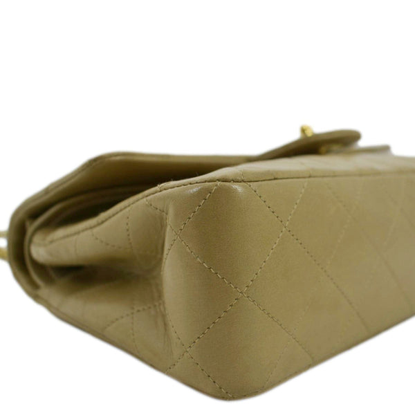 CHANEL Classic Double Flap Leather Shoulder Bag Beige