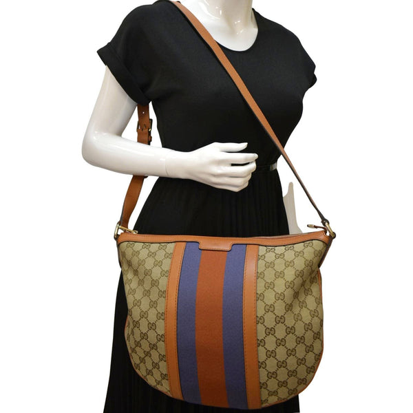 GUCCI Half Moon Vintage Web GG Canvas Bag Beige