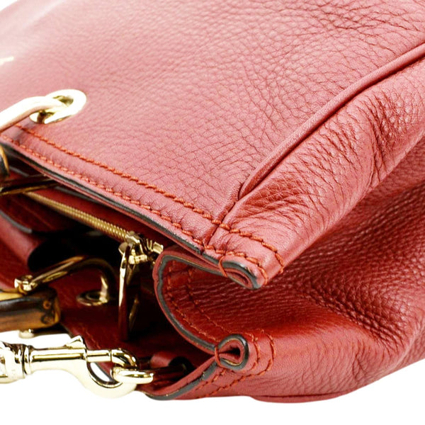 GUCCI Bamboo Shopper Leather Top Handle Shoulder Bag Red 323660