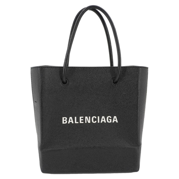 BALENCIAGA Leather Shopping Tote Shoulder Bag Black