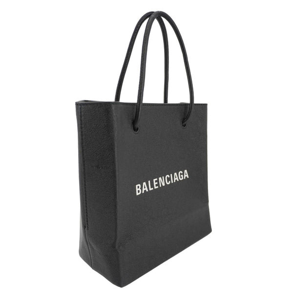 BALENCIAGA Leather Shopping Tote Shoulder Bag Black