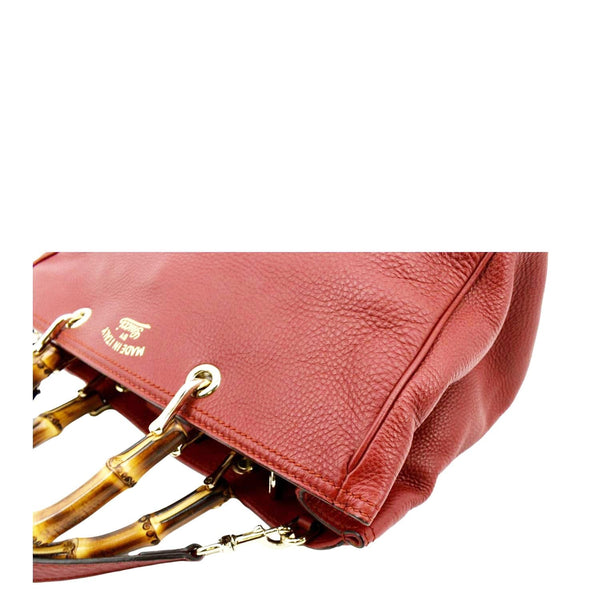 GUCCI Bamboo Shopper Leather Top Handle Shoulder Bag Red 323660