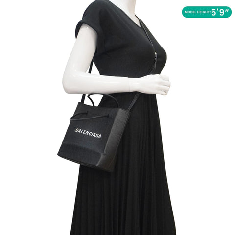 BALENCIAGA Leather Shopping Tote Shoulder Bag Black