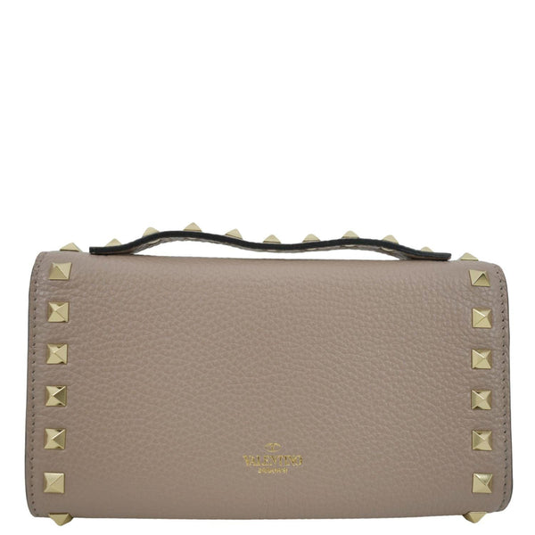 VALENTINO Garavani Small Rockstud Flap Leather Crossbody Bag Beige