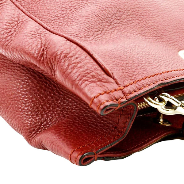 GUCCI Bamboo Shopper Leather Top Handle Shoulder Bag Red 323660