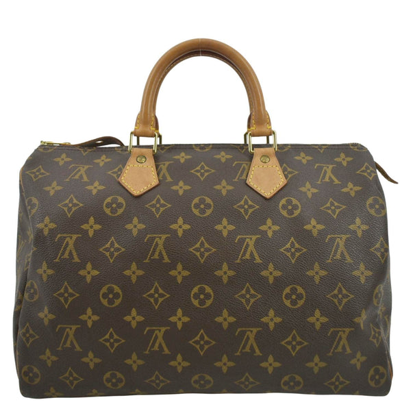LOUIS VUITTON Speedy 35 Monogram Canvas Satchel Bag Brown