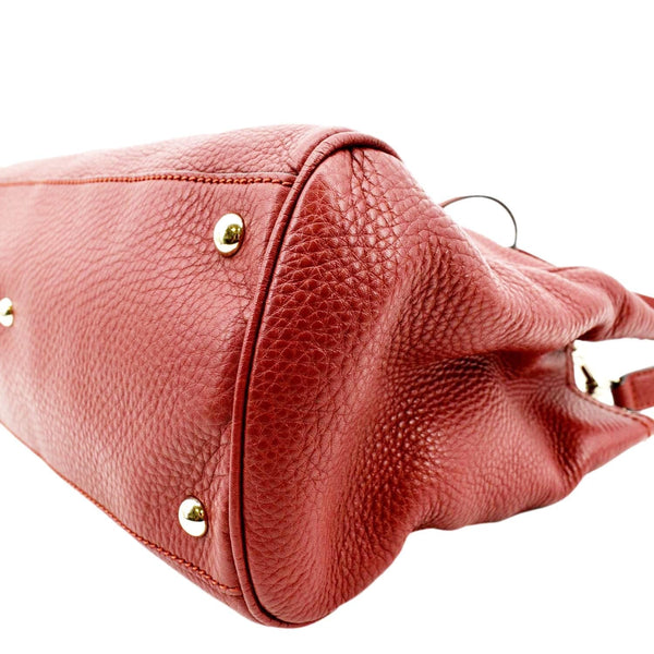 GUCCI Bamboo Shopper Leather Top Handle Shoulder Bag Red 323660