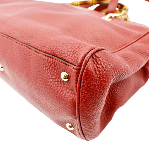 GUCCI Bamboo Shopper Leather Top Handle Shoulder Bag Red 323660
