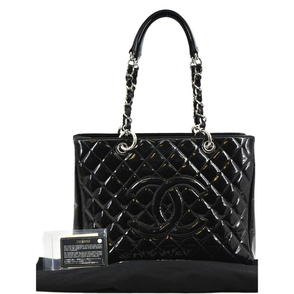 CHANEL Grand Shopping Patent Leather GST Tote Bag Black
