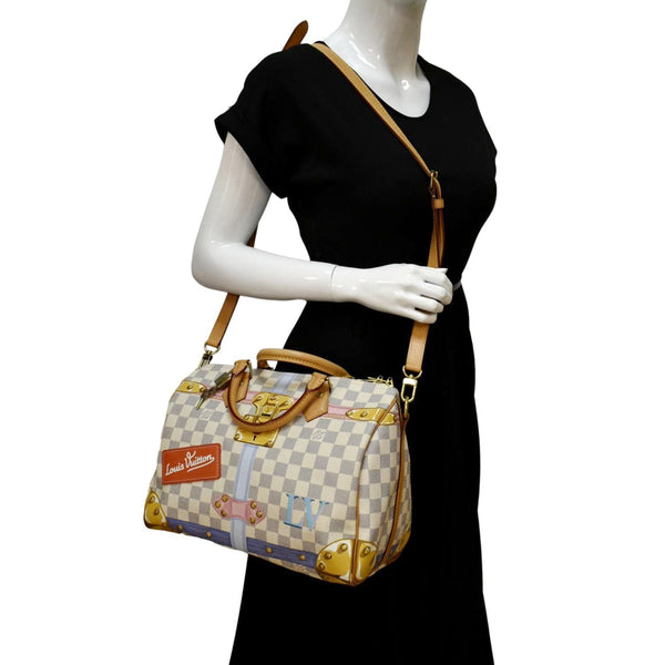 LOUIS VUITTON Summer Trunks Speedy Damier Azur Satchel Shoulder Bag White