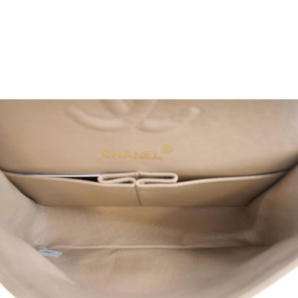 CHANEL Classic Double Flap Leather Shoulder Bag Beige