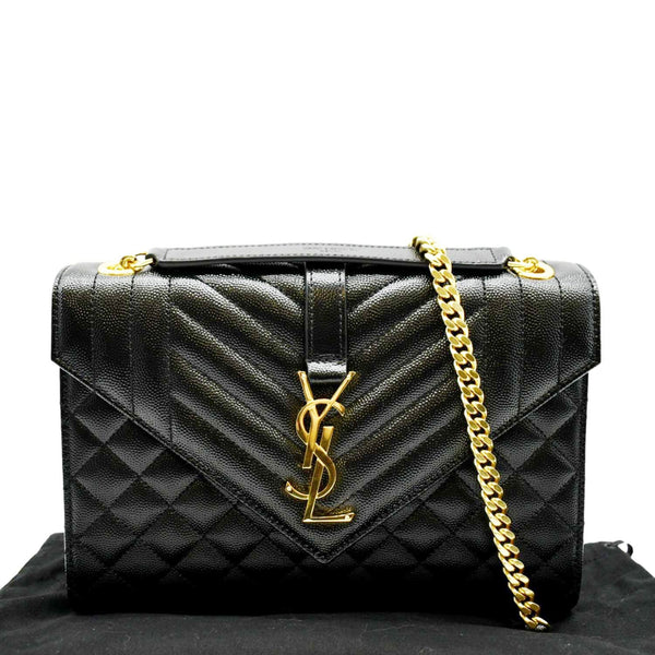 YVES SAINT LAURENT Medium Envelope Leather Chain Shoulder Bag Black