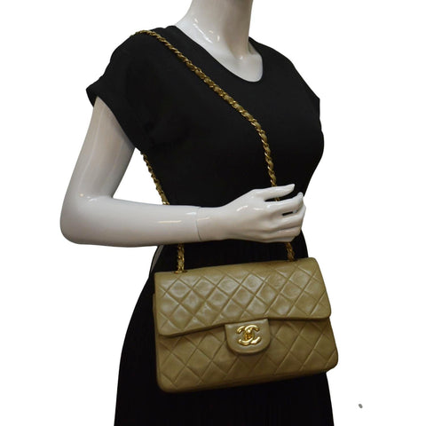 CHANEL Classic Double Flap Leather Shoulder Bag Taupe