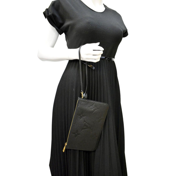 LOUIS VUITTON Empreinte Monogram Neverfull MM Pochette Wristlet Pouch Black