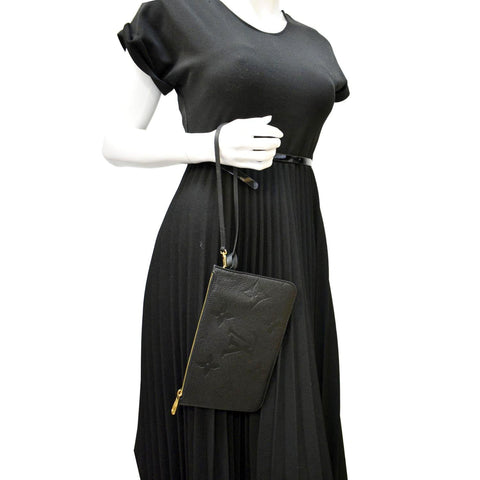 LOUIS VUITTON Empreinte Monogram Neverfull MM Pochette Wristlet Pouch Black