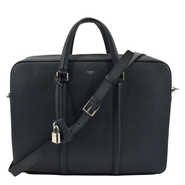 CELINE Grained Calfskin Leather Crossbody Briefcase Bag Navy Blue