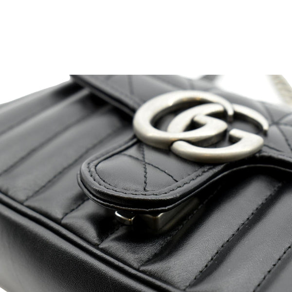 GUCCI GG Marmont Mini Leather Shoulder Bag Black 446744