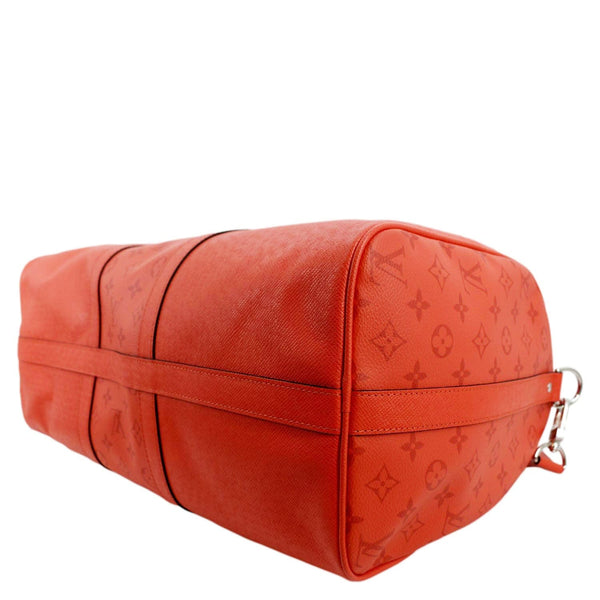 LOUIS VUITTON Keepall 50 Bandouliere Monogram Taiga Leather Travel Bag Red