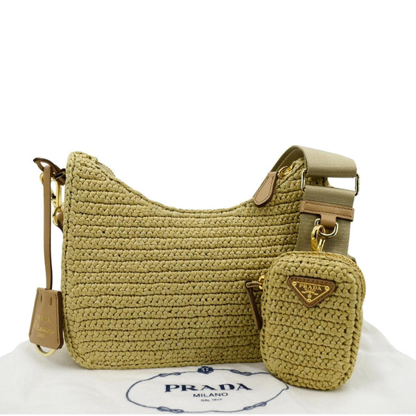 PRADA Re-Edition 2005 Raffia Shoulder Bag Beige