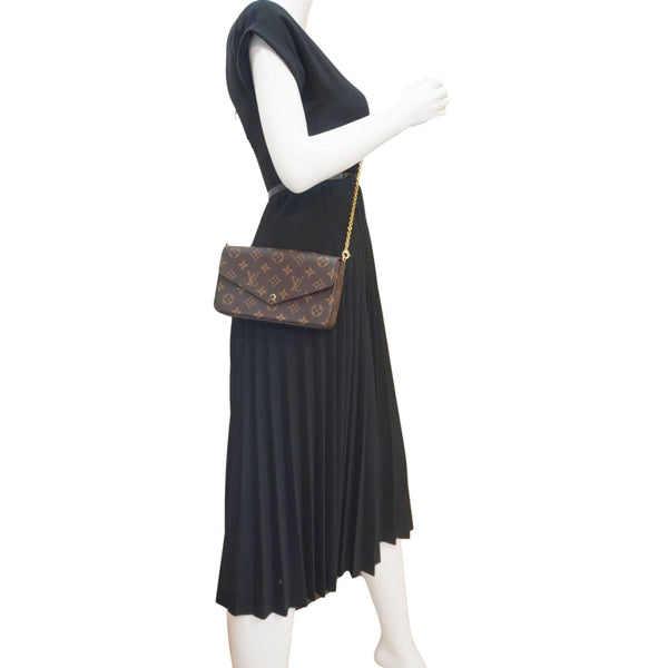 LOUIS VUITTON Felicie Pochette Monogram Canvas Crossbody Bag Brown
