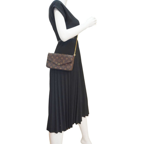 LOUIS VUITTON Felicie Pochette Monogram Canvas Crossbody Bag Brown
