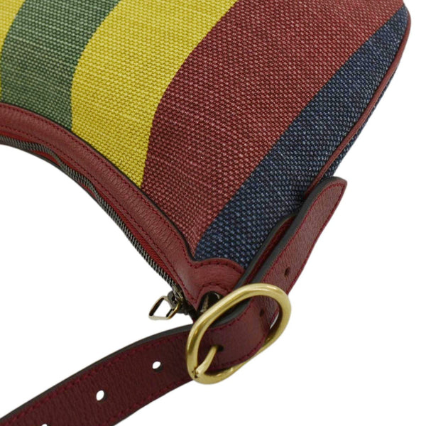 GUCCI Baiadera Stripe Script Logo Half Moon Canvas Shoulder Bag Multicolor 626422