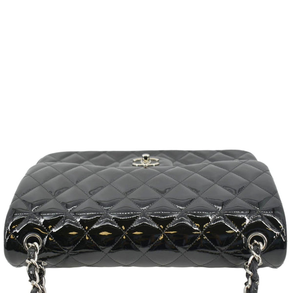 CHANEL Classic Medium Double Flap Patent Leather Shoulder Bag Black