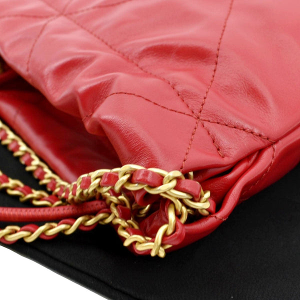 CHANEL 22 Mini Chain Shiny Calfskin Leather Shoulder Bag Red