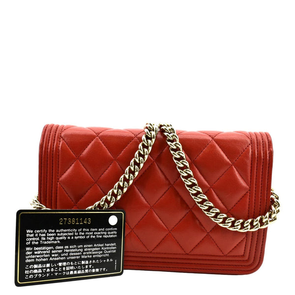 CHANEL Boy Woc Quilted Calfskin Leather Wallet On Chain Clutch Bag Red
