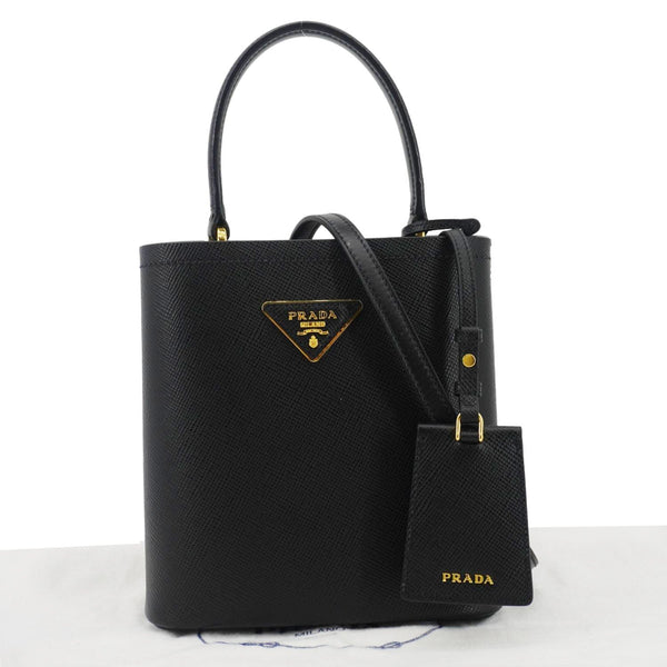 PRADA Pannier Saffiano Leather Bucket Bag Black