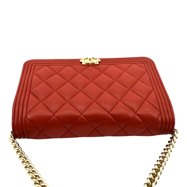 CHANEL Boy Woc Quilted Calfskin Leather Wallet On Chain Clutch Bag Red