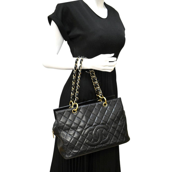 CHANEL Grand Shopping Caviar Leather GST Tote Bag Black
