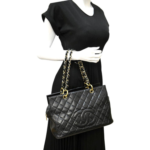 CHANEL Grand Shopping Caviar Leather GST Tote Bag Black