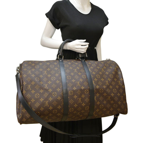 LOUIS VUITTON Keepall 55 Bandouliere Monogram Canvas Travel Bag Brown