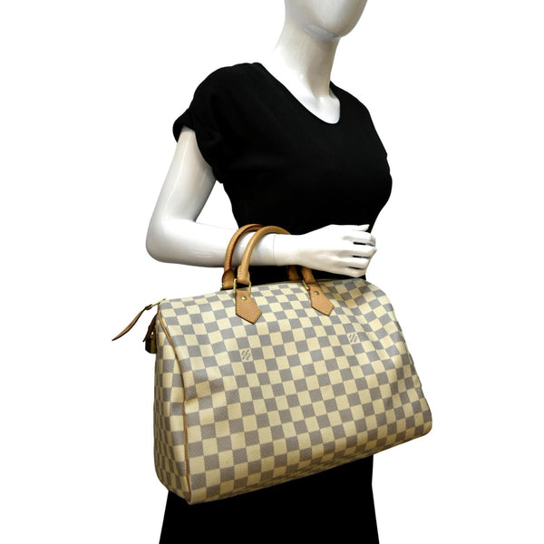 LOUIS VUITTON Speedy 35 Damier Azur Satchel Bag White